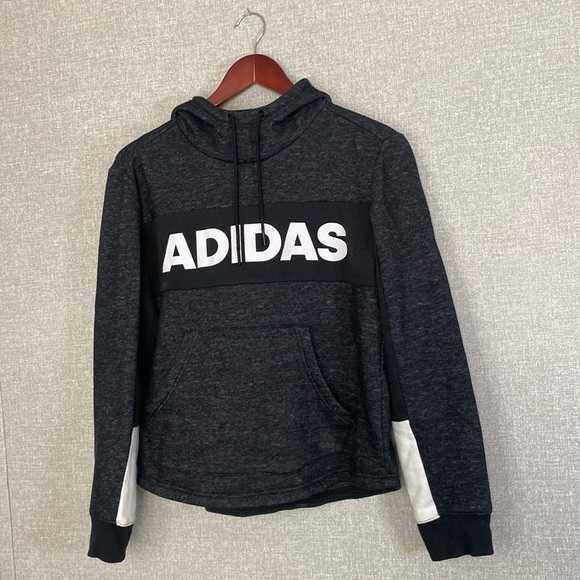 Adidas Kids Black & Dark Gray Heathered Print Hoodie - Picture 1 of 9